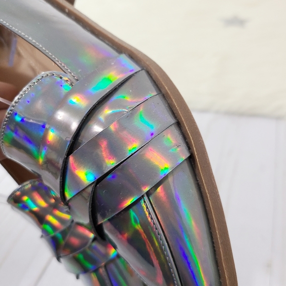 SOLD JustFab Raia holographic loafers rainbow silver 7 - Picture 6 of 8